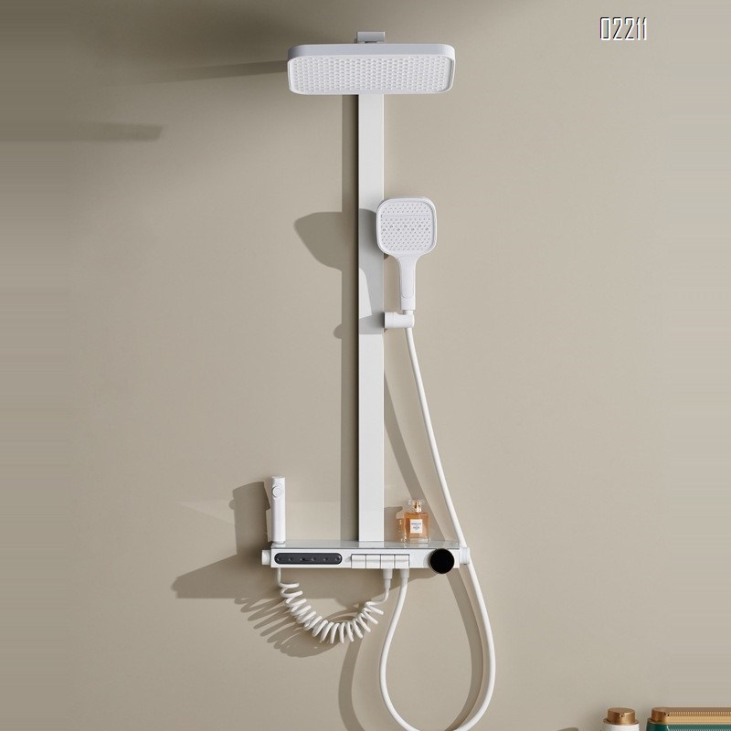 Brass Shower Head Set with Thermostatic Temperature Digital Display Home Use Athmosphere Light Gun Grey Piano Key Tap