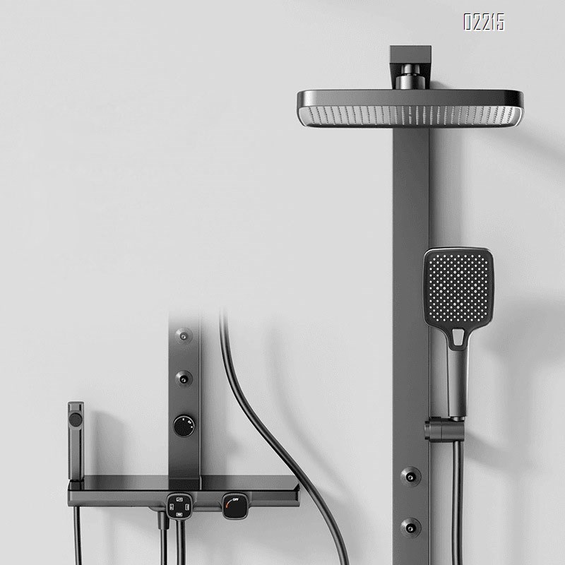 Gun grey Brass shower big rain head set device washstand thermostatic temperature cold and hot bathroom bathing set valve body