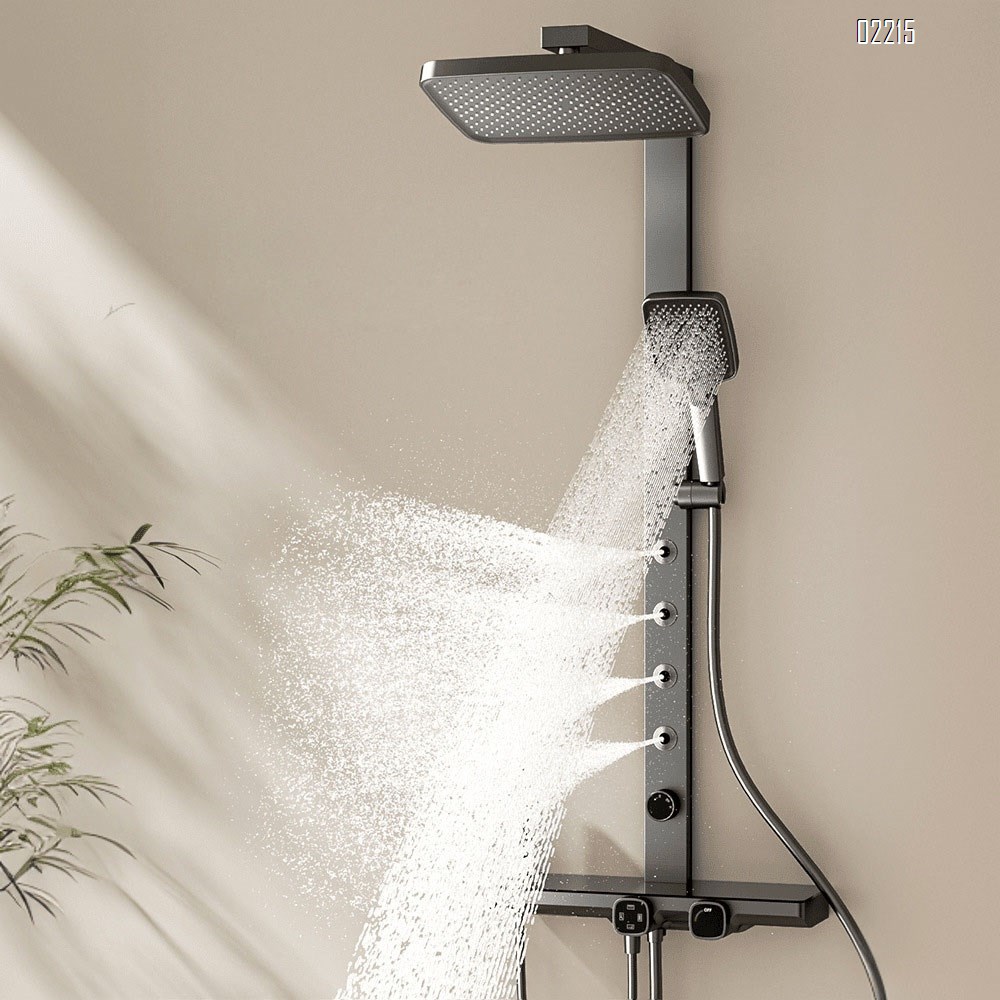 Gun grey Brass shower big rain head set device washstand thermostatic temperature cold and hot bathroom bathing set valve body