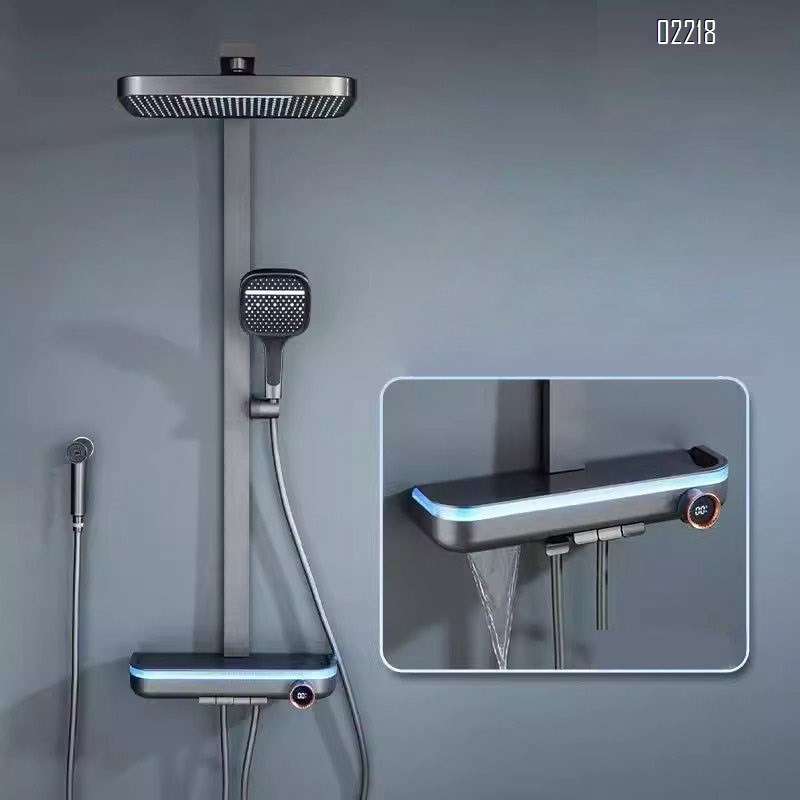 Brass Shower Head Set Home Wall-mounted High-end Digital Display Atmosphere Light Hotel Bathroom Pressure Shower Tap
