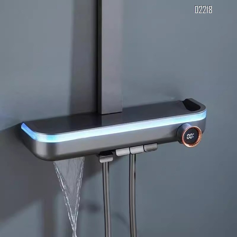 Brass Shower Head Set Home Wall-mounted High-end Digital Display Atmosphere Light Hotel Bathroom Pressure Shower Tap