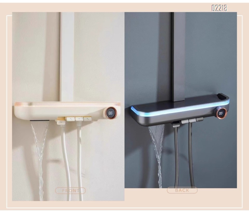 Brass Shower Head Set Home Wall-mounted High-end Digital Display Atmosphere Light Hotel Bathroom Pressure Shower Tap