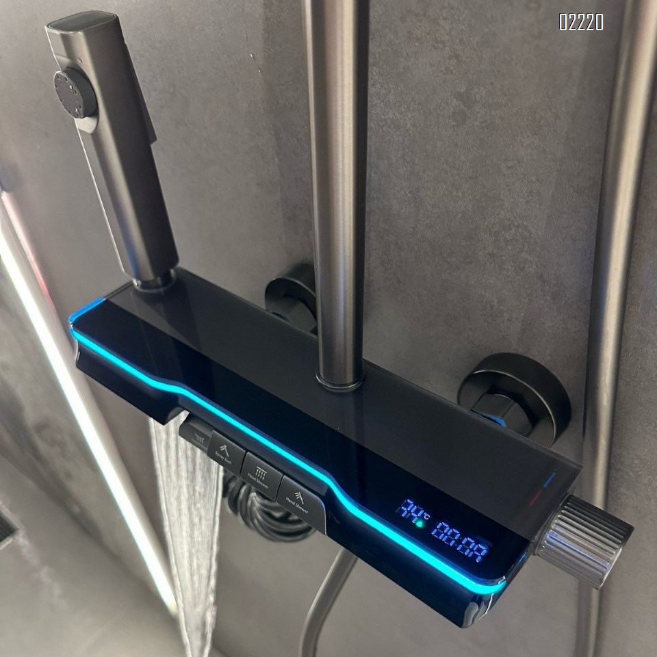 Gun gray piano key digital shower faucet head set with Brass temperature control and button pressure increase for home use