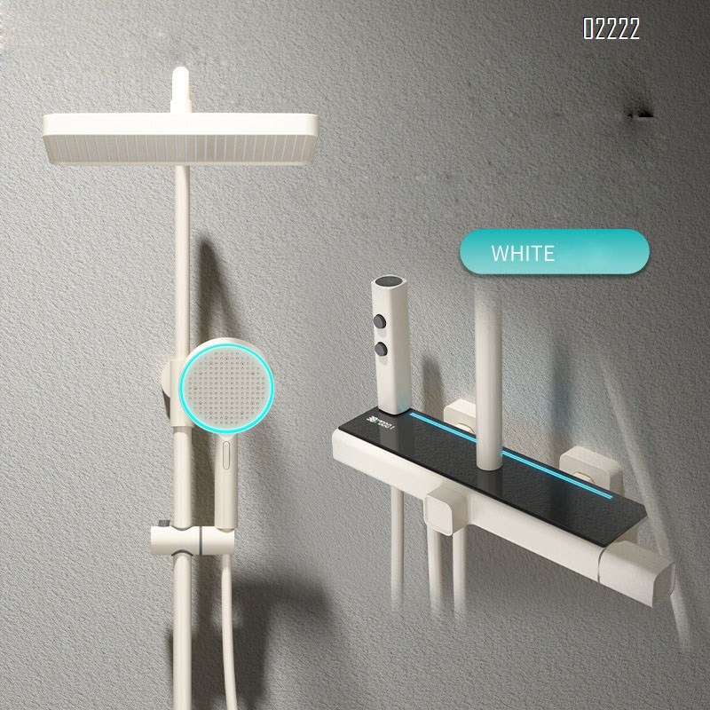 White milk Brass waterway digital display atmosphere light four-function shower head set home bathroom cold and hot mixing valve