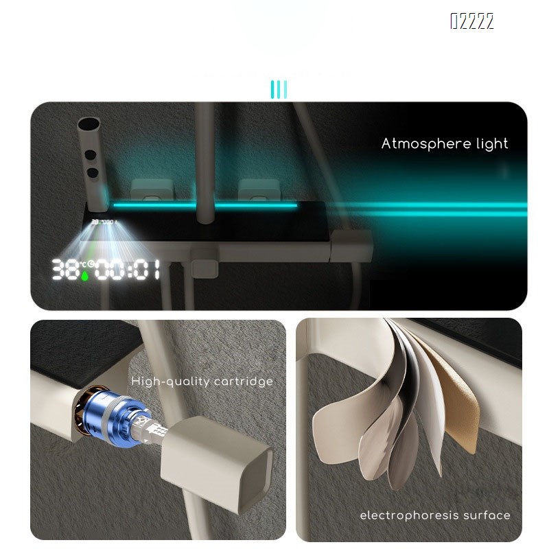 White milk Brass waterway digital display atmosphere light four-function shower head set home bathroom cold and hot mixing valve