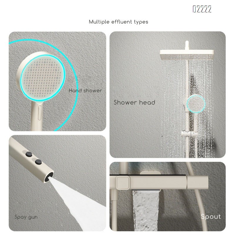 White milk Brass waterway digital display atmosphere light four-function shower head set home bathroom cold and hot mixing valve