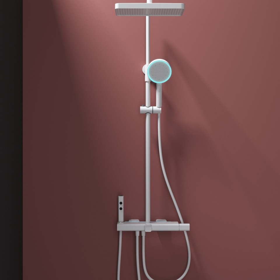 White milk Brass waterway digital display atmosphere light four-function shower head set home bathroom cold and hot mixing valve