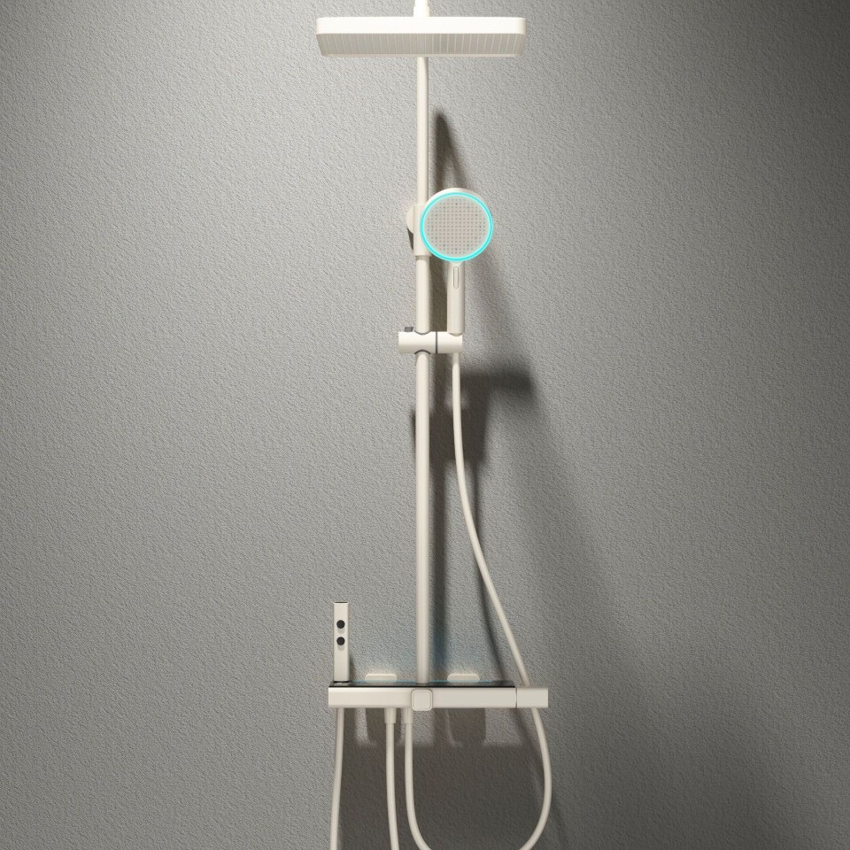 White milk Brass waterway digital display atmosphere light four-function shower head set home bathroom cold and hot mixing valve