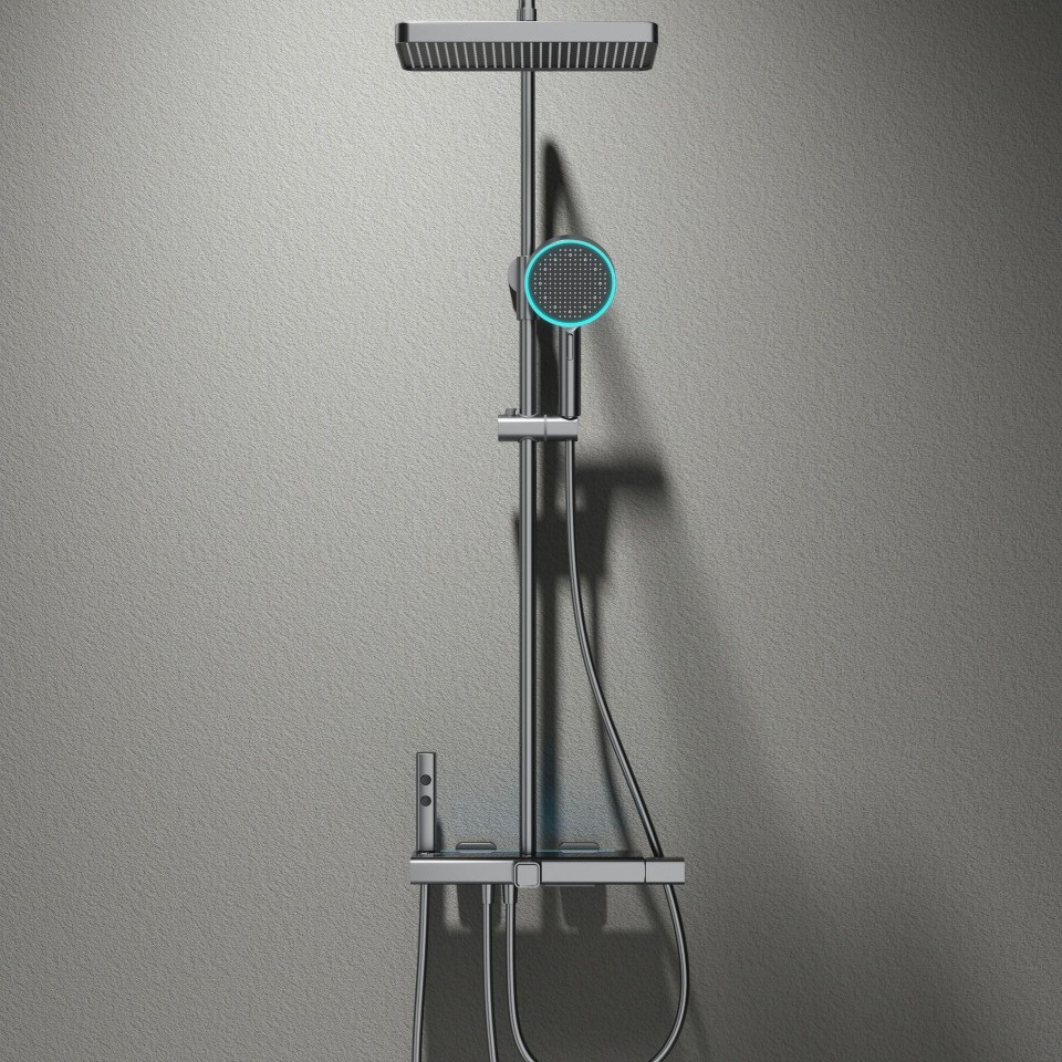 White milk Brass waterway digital display atmosphere light four-function shower head set home bathroom cold and hot mixing valve