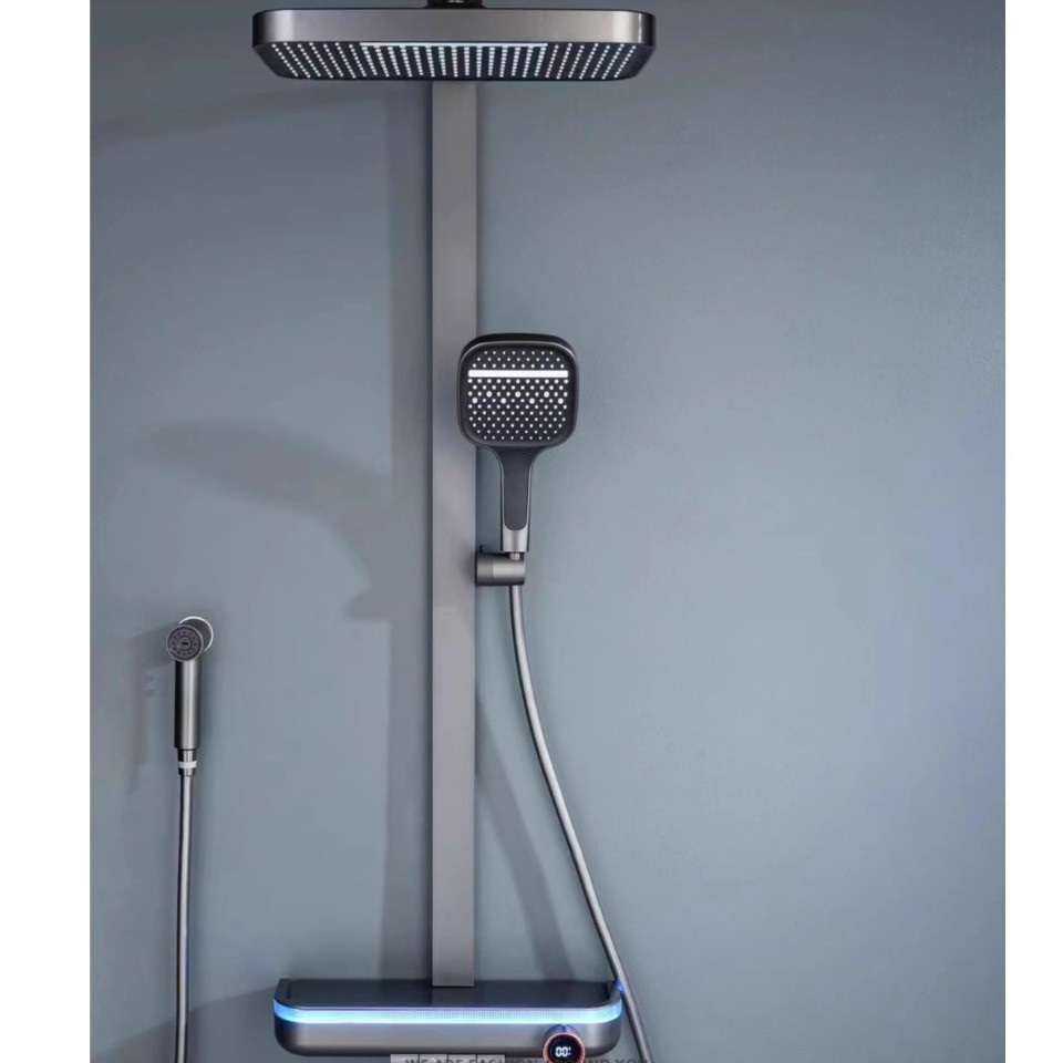 Brass Shower Head Set Home Wall-mounted High-end Digital Display Atmosphere Light Hotel Bathroom Pressure Shower Tap