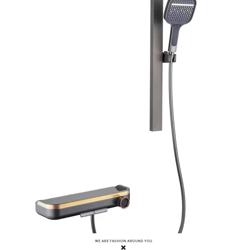 Brass Shower Head Set Home Wall-mounted High-end Digital Display Atmosphere Light Hotel Bathroom Pressure Shower Tap