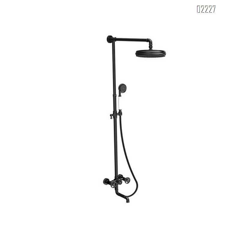 Retro industrial shower faucet set with exposed Brass black cold and hot wall-mounted three-function large shower faucet