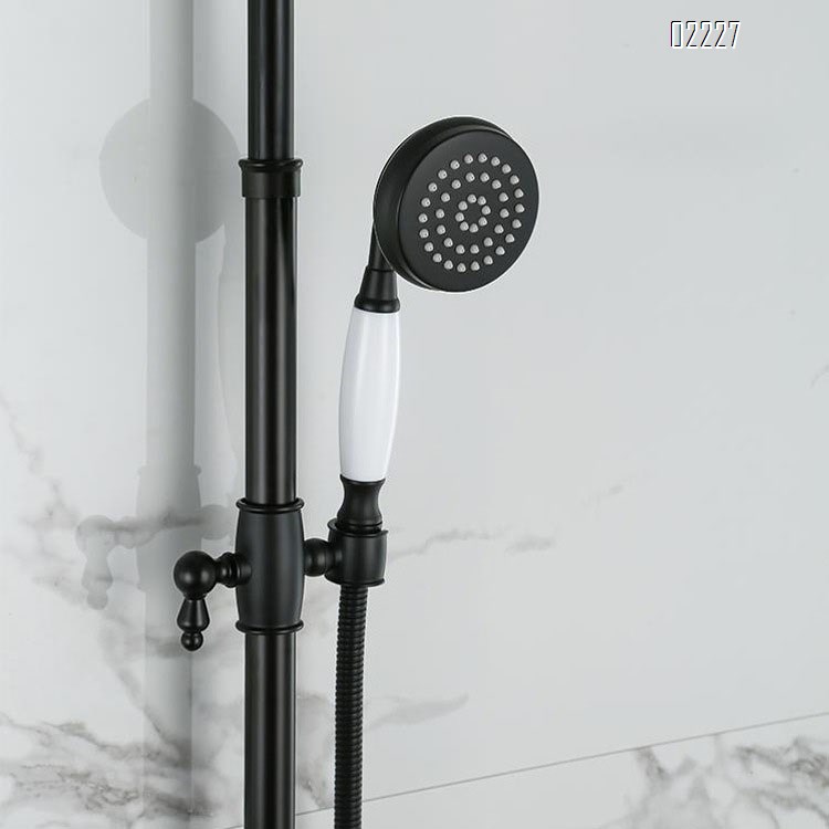 Retro industrial shower faucet set with exposed Brass black cold and hot wall-mounted three-function large shower faucet