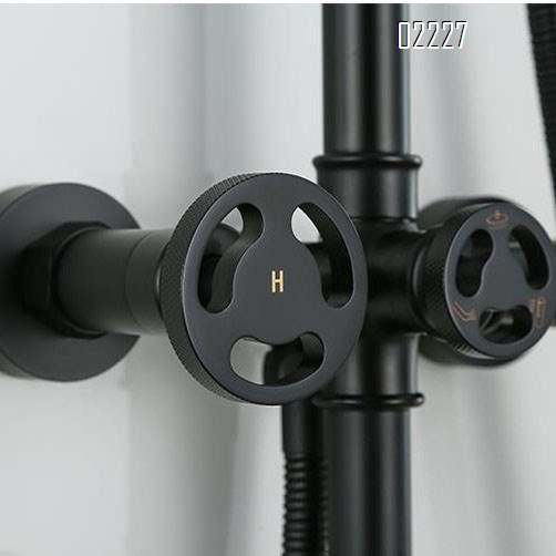 Retro industrial shower faucet set with exposed Brass black cold and hot wall-mounted three-function large shower faucet