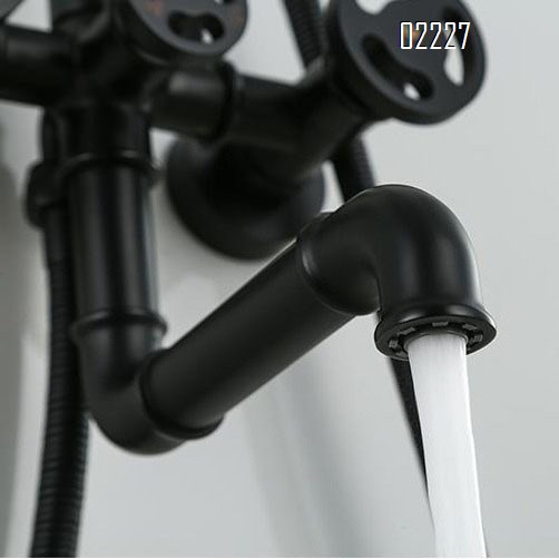 Retro industrial shower faucet set with exposed Brass black cold and hot wall-mounted three-function large shower faucet