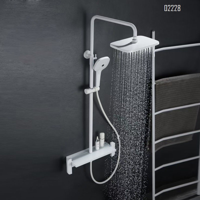Shower Head Set Full Brass Cold Hot Home Use Black and White Tempered Glass Wall-mounted Waterfall Shower Head