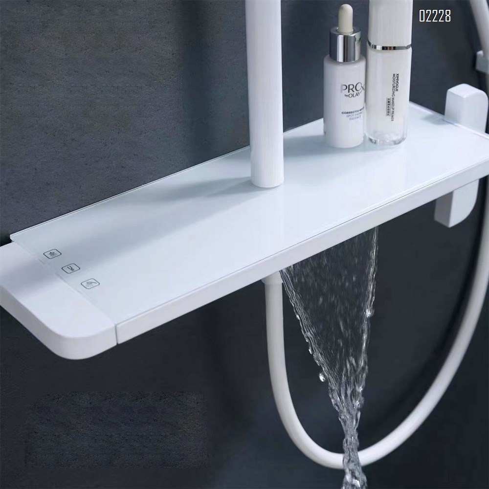 Shower Head Set Full Brass Cold Hot Home Use Black and White Tempered Glass Wall-mounted Waterfall Shower Head