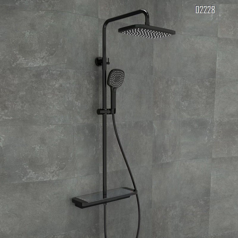 Shower Head Set Full Brass Cold Hot Home Use Black and White Tempered Glass Wall-mounted Waterfall Shower Head