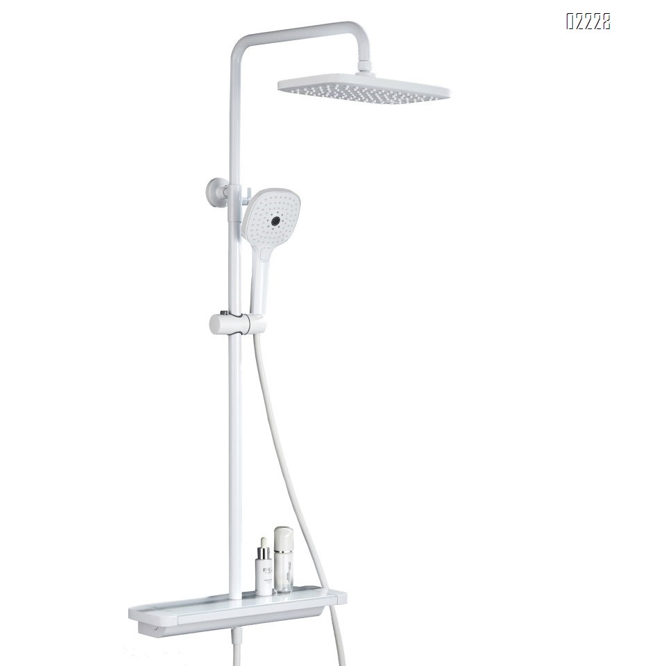 Shower Head Set Full Brass Cold Hot Home Use Black and White Tempered Glass Wall-mounted Waterfall Shower Head