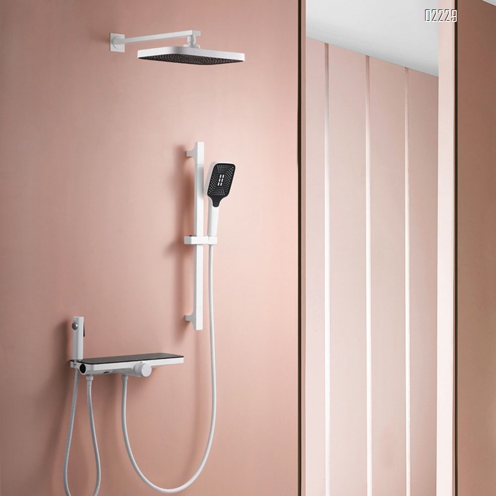 White shower set for home bathroom concealed rain shower gun storage simple shower head all Brass with pressure spray