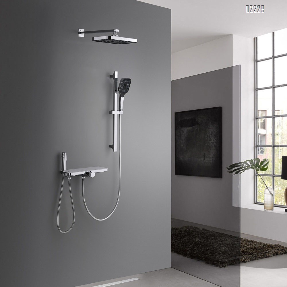 White shower set for home bathroom concealed rain shower gun storage simple shower head all Brass with pressure spray
