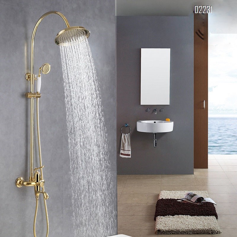 Full Brass cold and hot shower gold shower head faucet set telescopic shower Tap European style