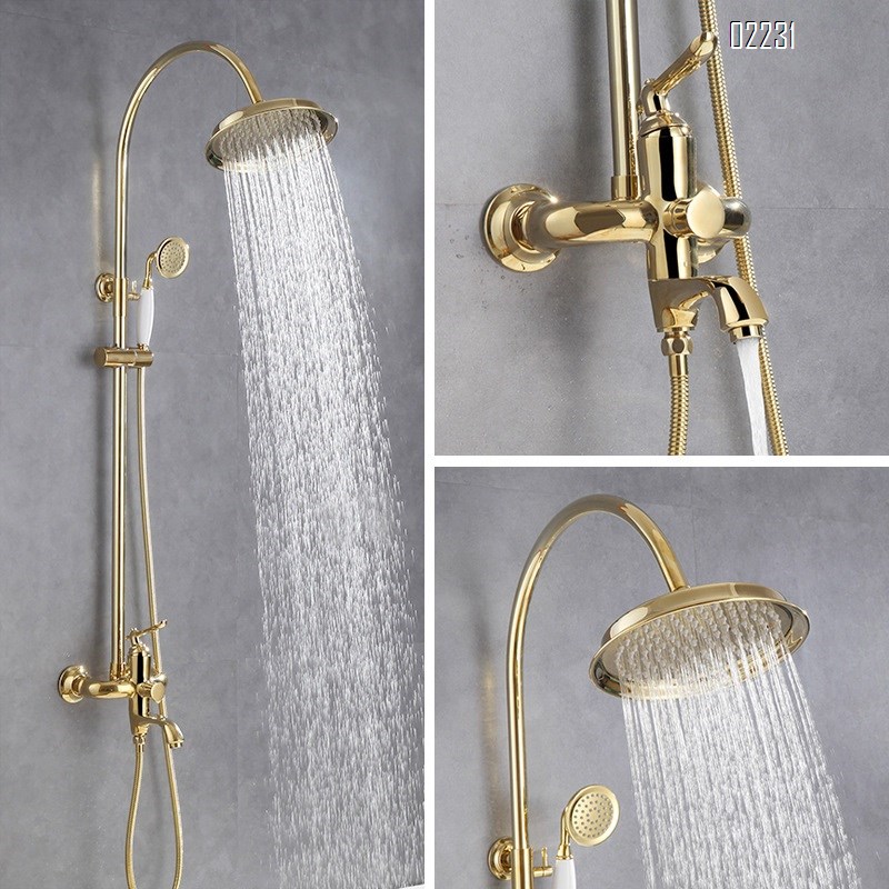 Full Brass cold and hot shower gold shower head faucet set telescopic shower Tap European style