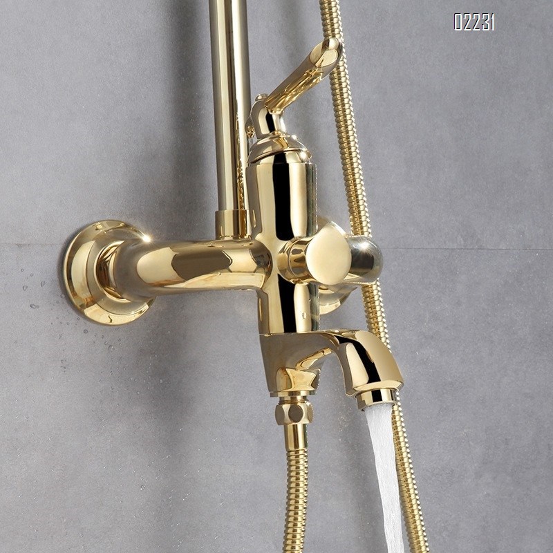 Full Brass cold and hot shower gold shower head faucet set telescopic shower Tap European style