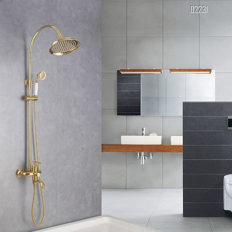 Full Brass cold and hot shower gold shower head faucet set telescopic shower Tap European style