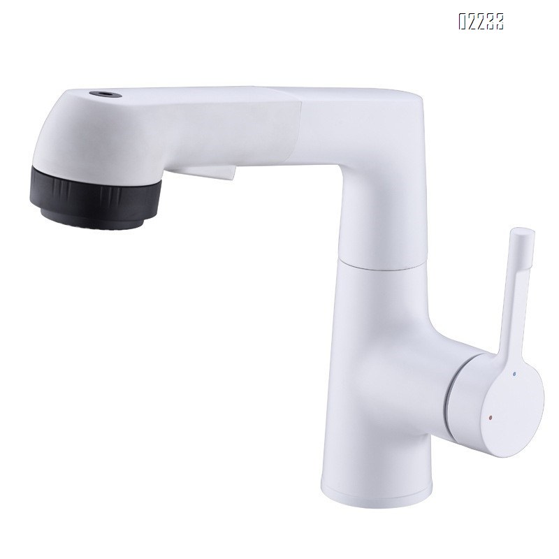 Brass White pull-out Digital Display basin faucet bathroom wash basin wash basin cold and hot faucet rotatable lifting
