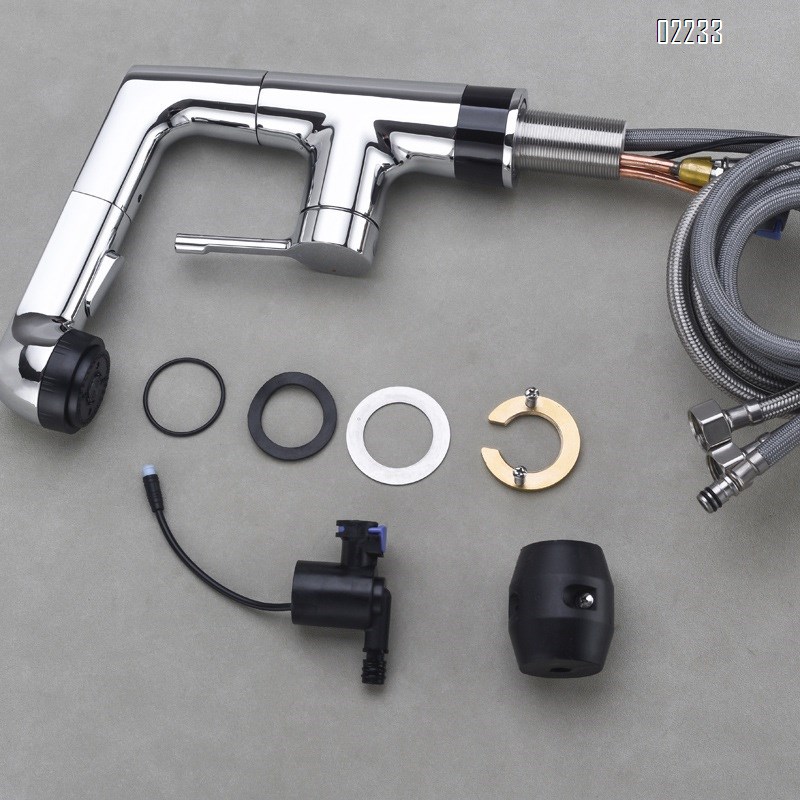 Brass White pull-out Digital Display basin faucet bathroom wash basin wash basin cold and hot faucet rotatable lifting