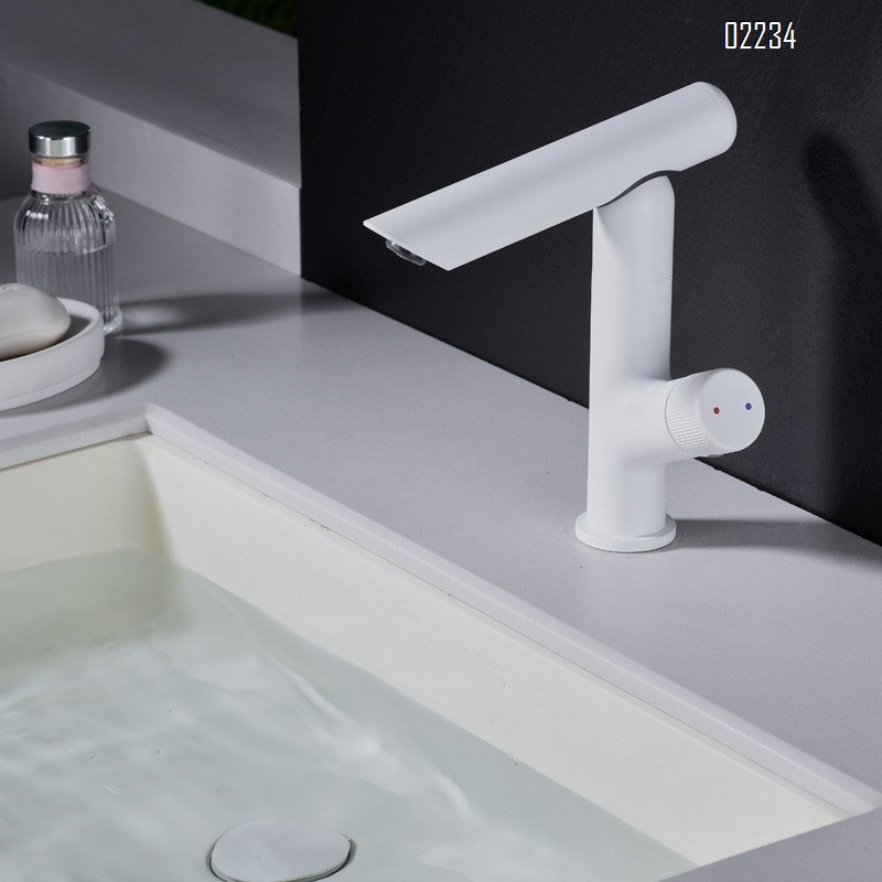 Bathroom sink wash basin splash-proof faucet white single hole hotel guesthouse cold and hot faucet rotatable