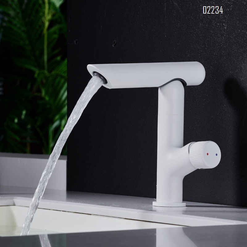 Bathroom sink wash basin splash-proof faucet white single hole hotel guesthouse cold and hot faucet rotatable