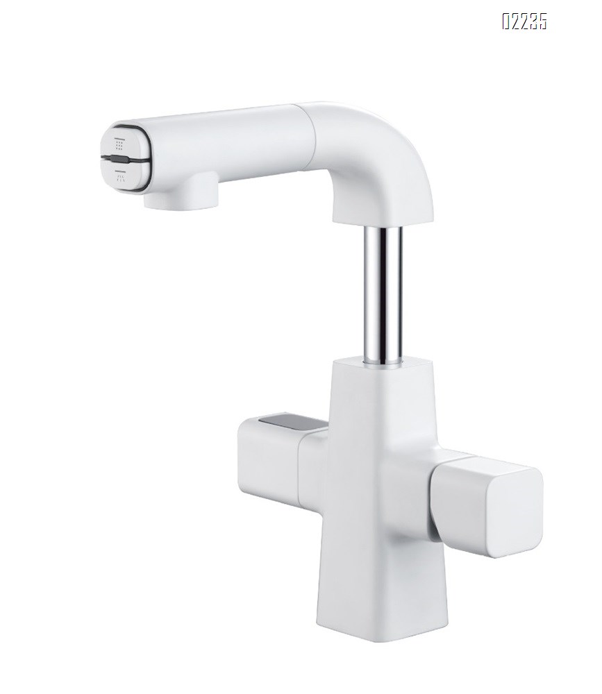 Brass White pull-out lift-up faucet for wash basin with multifunctional cold and hot water spout Tap