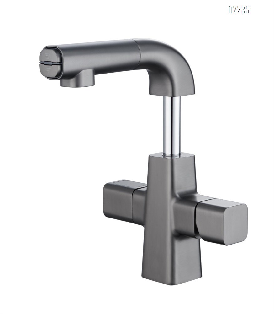 Brass White pull-out lift-up faucet for wash basin with multifunctional cold and hot water spout Tap