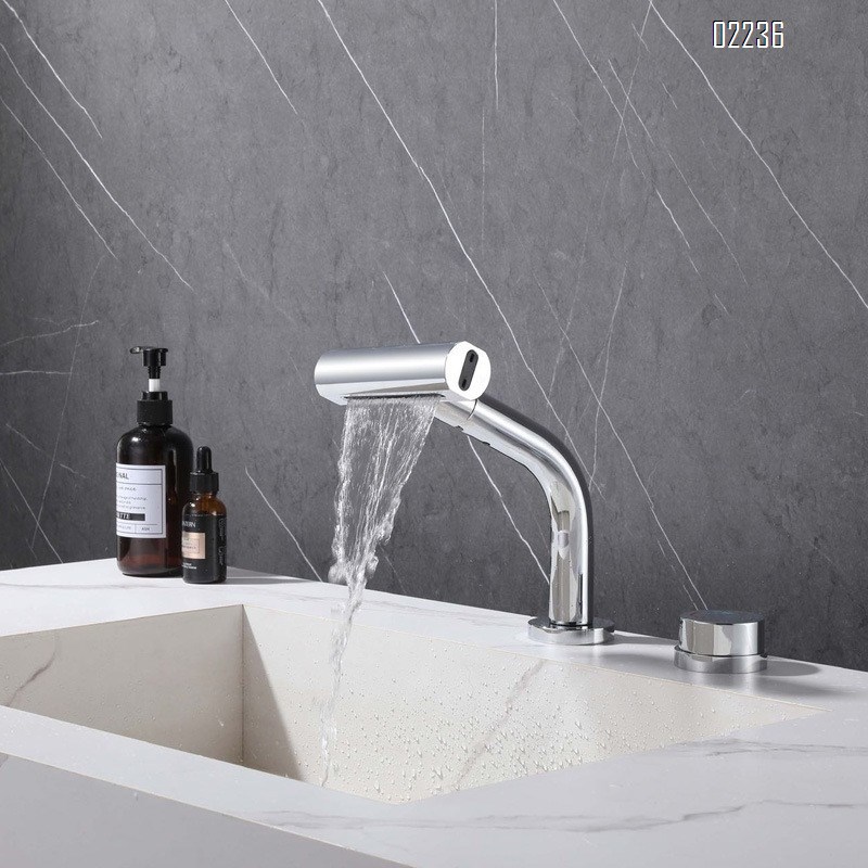 Bathroom Washbasin Splash-Proof Faucet Double Hole Split Pull-Out Hot and Cold Faucet Multi-Function Water Outlet