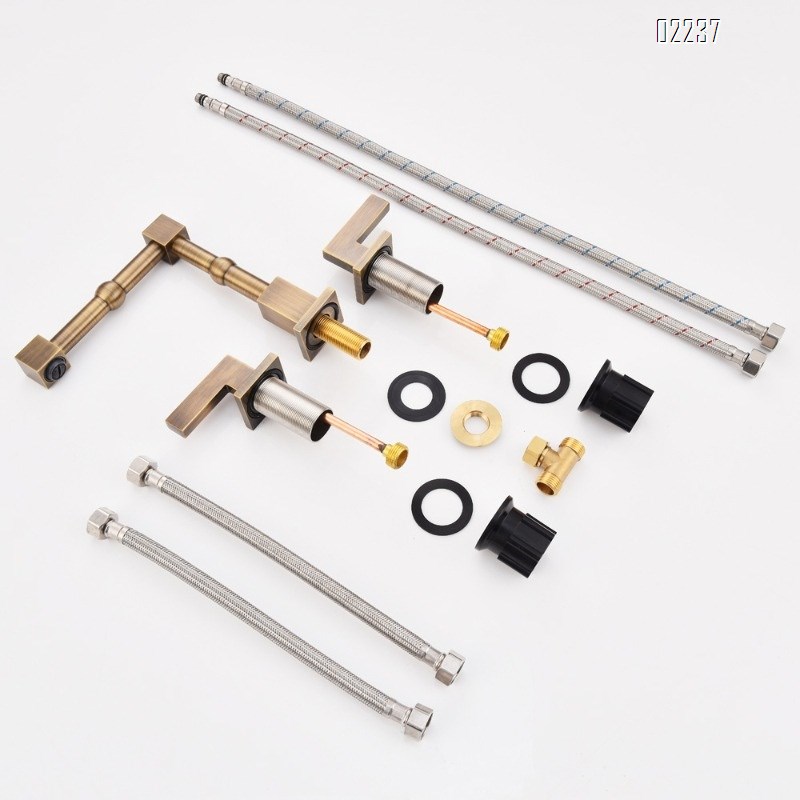 European Retro Rotating Hot and Cold Faucet Three-Hole Split Double Handle Bathroom Cabinet Basin Sink Faucet