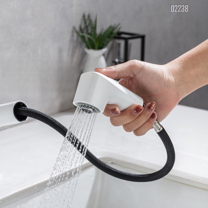 White Multi Functional Extra Long Pull-out Hot and Cold Faucet Bathroom Basin Smart Sensor Digital Display Faucet