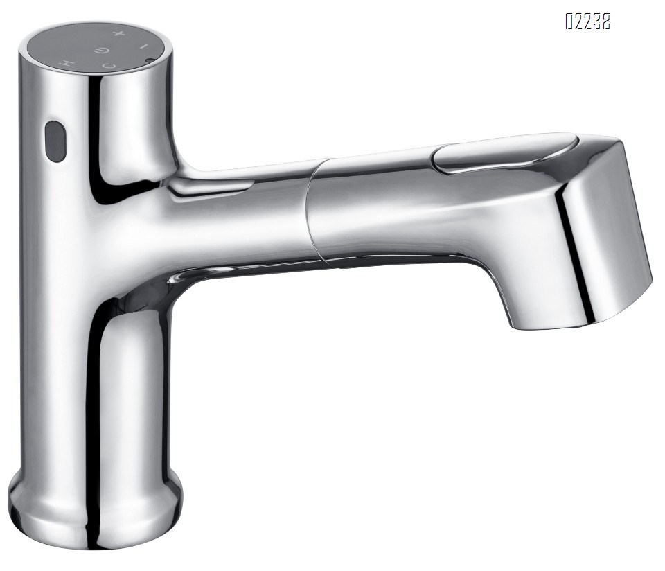 White Multi Functional Extra Long Pull-out Hot and Cold Faucet Bathroom Basin Smart Sensor Digital Display Faucet