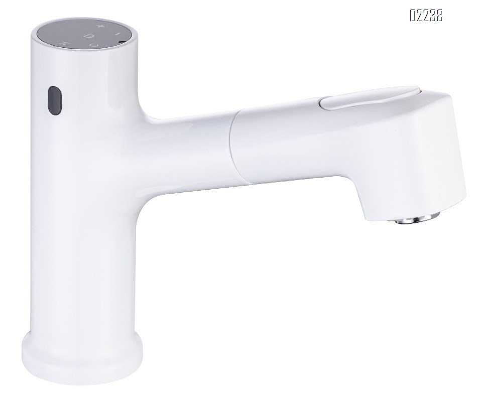 White Multi Functional Extra Long Pull-out Hot and Cold Faucet Bathroom Basin Smart Sensor Digital Display Faucet