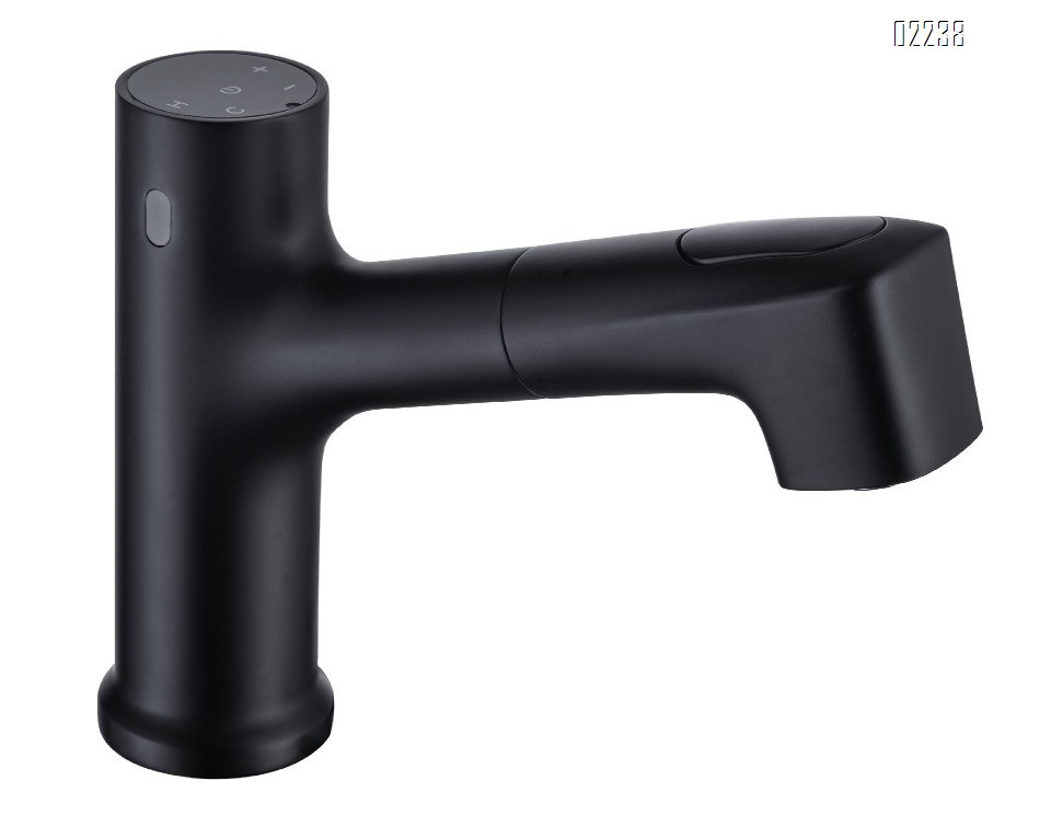 White Multi Functional Extra Long Pull-out Hot and Cold Faucet Bathroom Basin Smart Sensor Digital Display Faucet