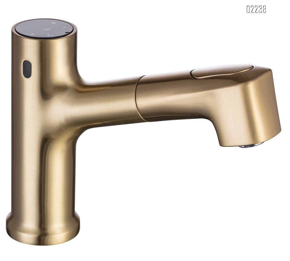 White Multi Functional Extra Long Pull-out Hot and Cold Faucet Bathroom Basin Smart Sensor Digital Display Faucet