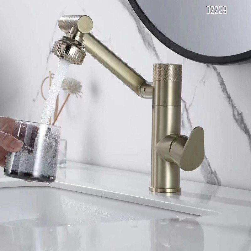 Light Luxury Brushed Gold Hot and Cold Basin Faucet Lucky Cat Household Countertop Basin Wash Basin Water Multi-Function