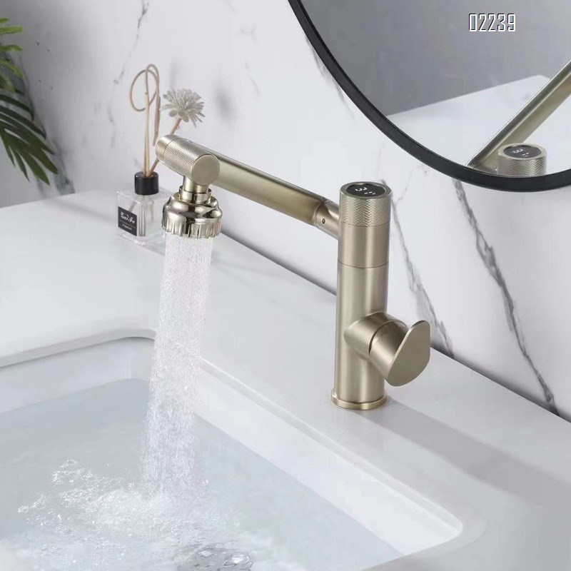 Light Luxury Brushed Gold Hot and Cold Basin Faucet Lucky Cat Household Countertop Basin Wash Basin Water Multi-Function