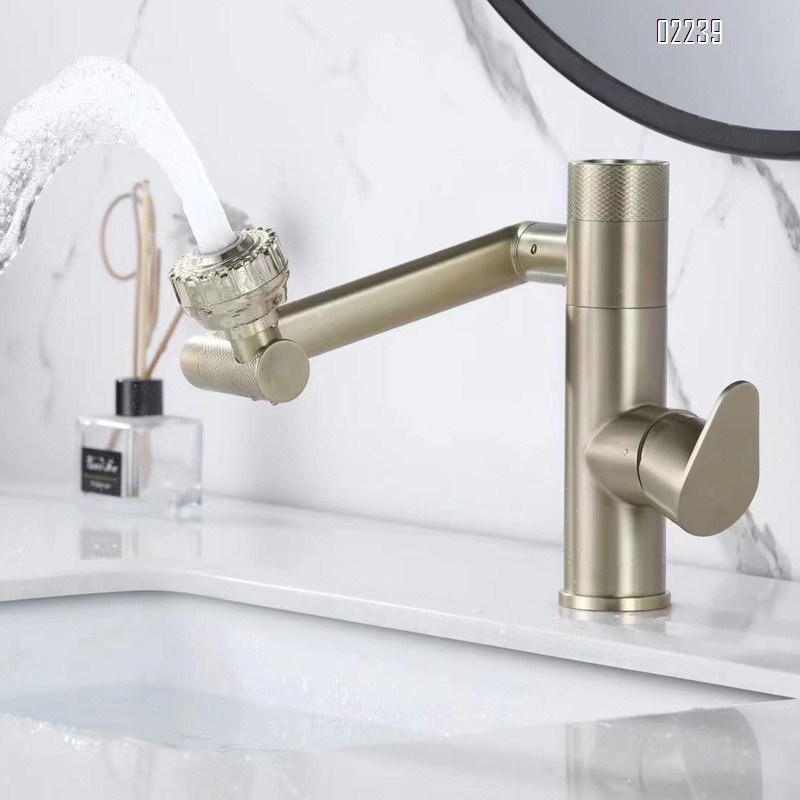 Light Luxury Brushed Gold Hot and Cold Basin Faucet Lucky Cat Household Countertop Basin Wash Basin Water Multi-Function
