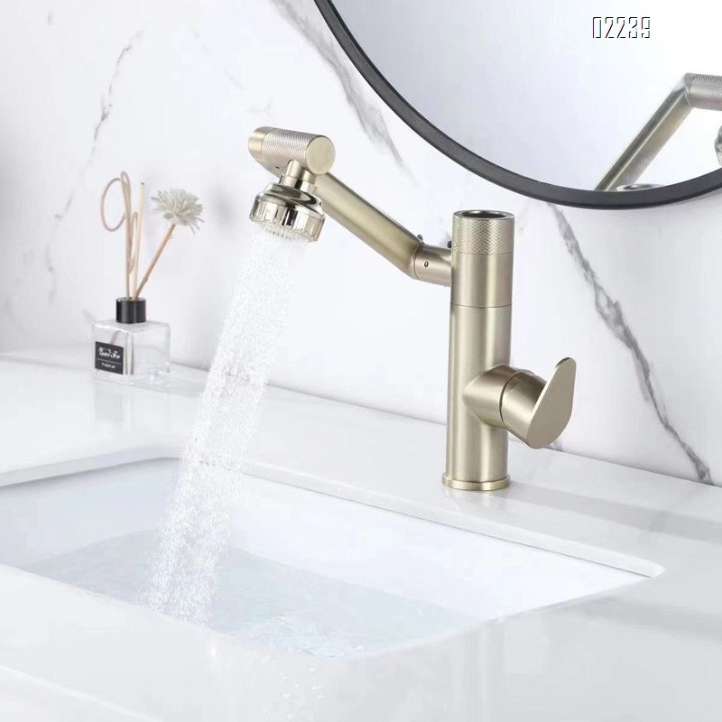 Light Luxury Brushed Gold Hot and Cold Basin Faucet Lucky Cat Household Countertop Basin Wash Basin Water Multi-Function
