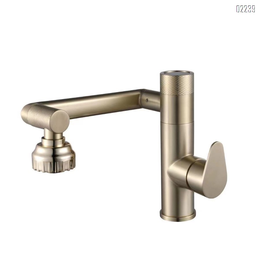 Light Luxury Brushed Gold Hot and Cold Basin Faucet Lucky Cat Household Countertop Basin Wash Basin Water Multi-Function