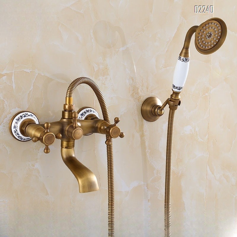 Brass Retro Simple Showerhead Bathroom Wall-Mounted Shower Set Bathtub Faucet Bathroom Handheld Shower head Set