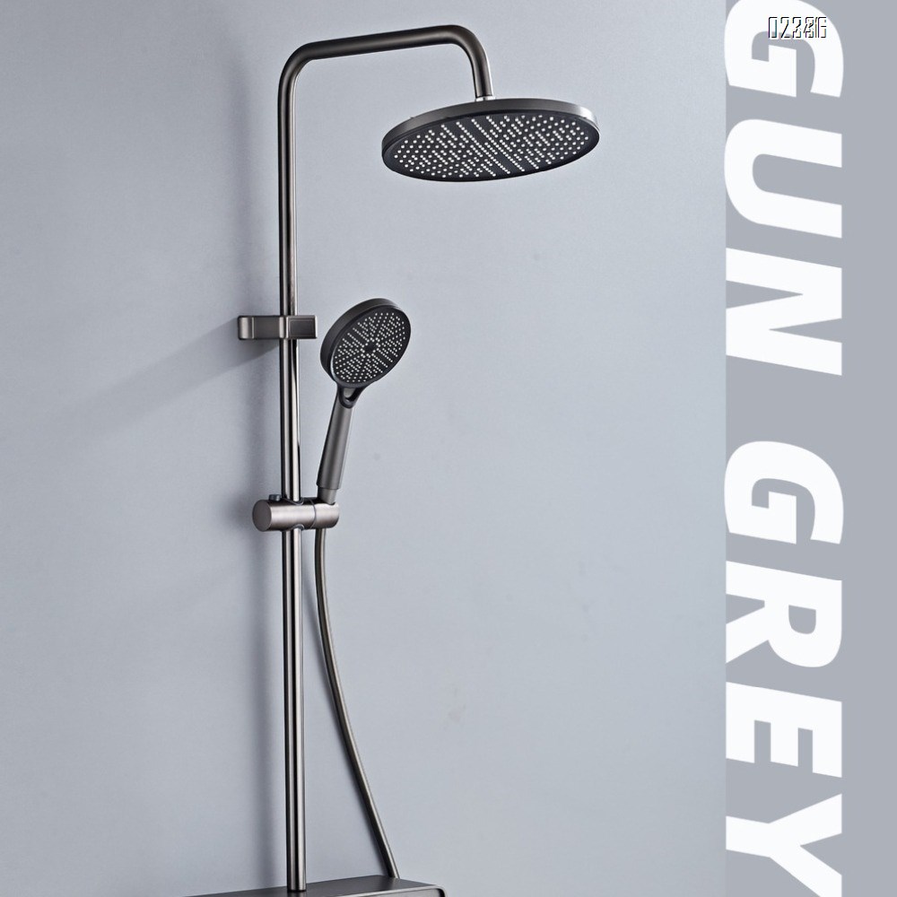 Gun Gray Shower Set for Home Use Hotel Bathroom Shower Set with Ambient Light Complete Set Wholesale