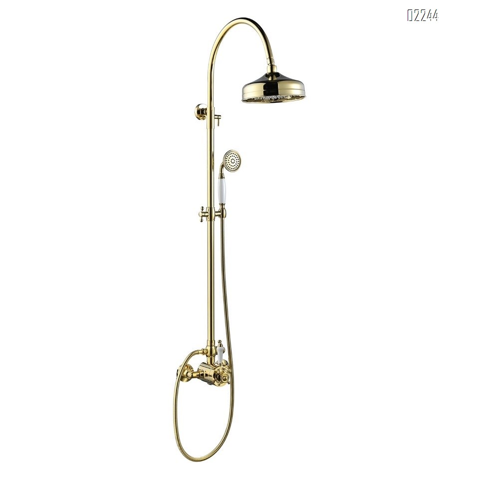 European Luxury Gold Retro Thermostatic Shower Head Set for Home Use Adjustable Brass Tap